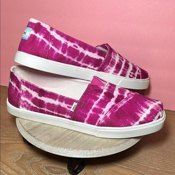 TOMS Alpargata Cupsole Plus Pink White Tye Dye Slip On Casual Canvas Comfy - Picture 1 of 9